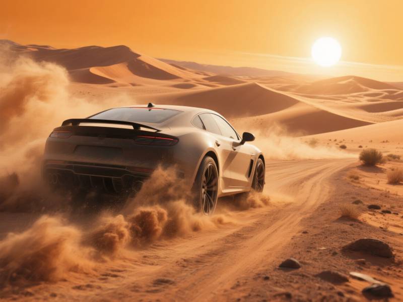 沙漠疾驰的跑车图片