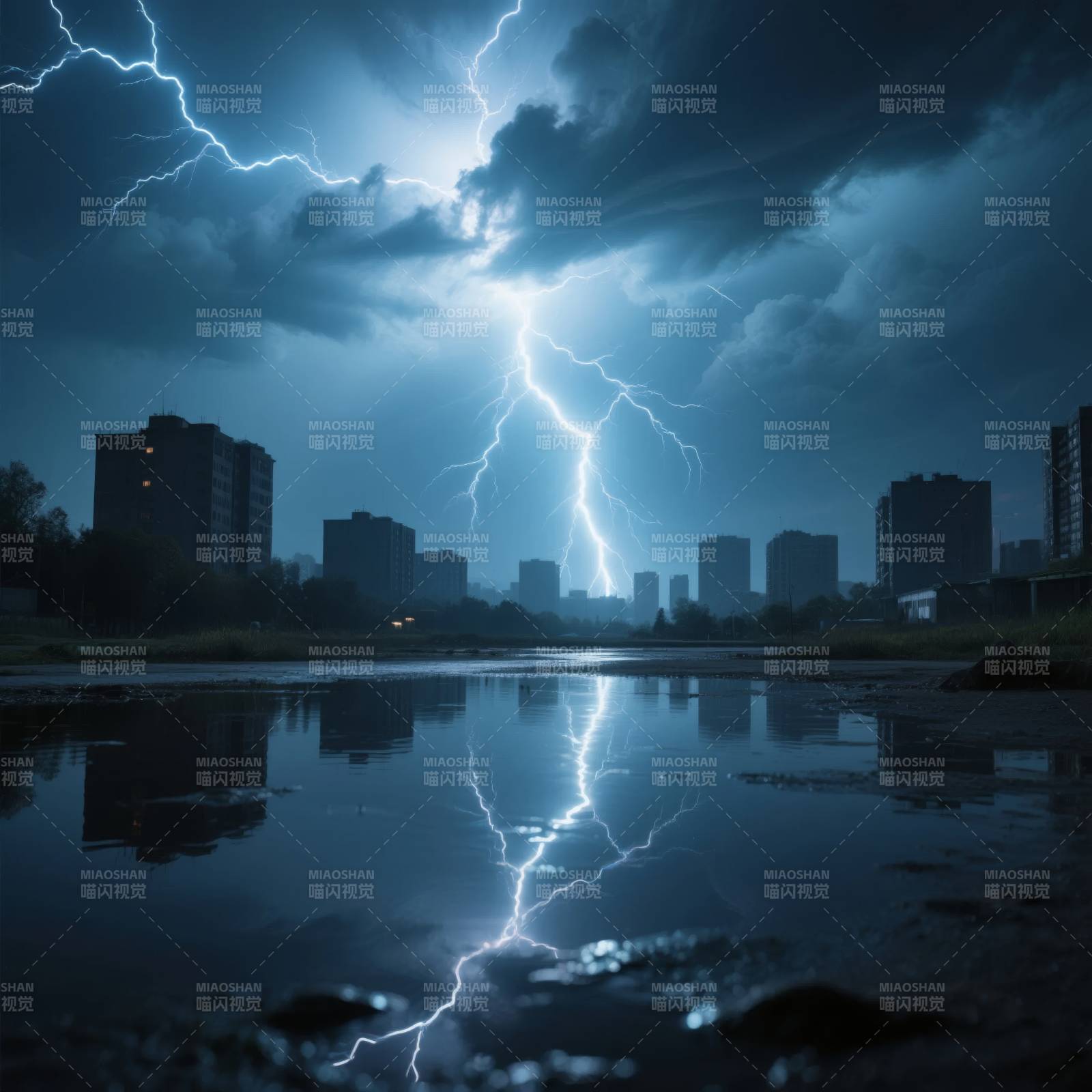 雷电映城夜图片