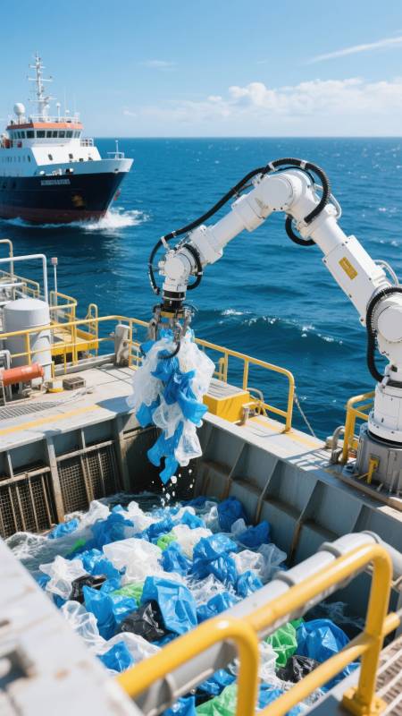 海洋塑料回收作业图片