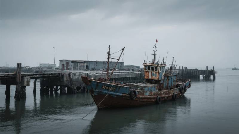 旧船停泊码头图片