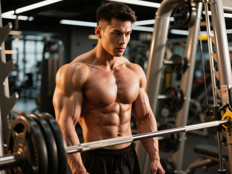 肌肉男健身房训练图片