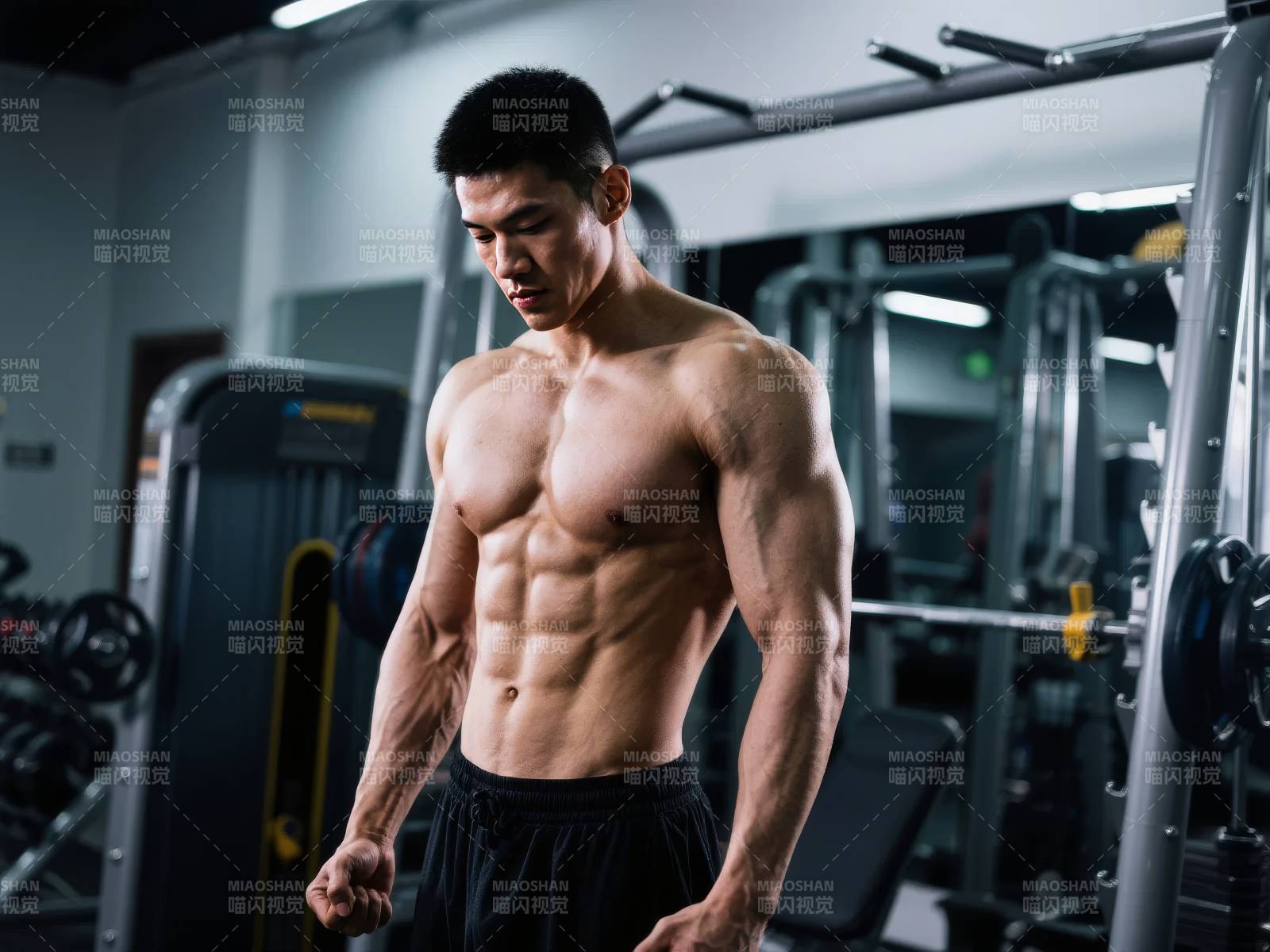 健美男士健身房训练图片