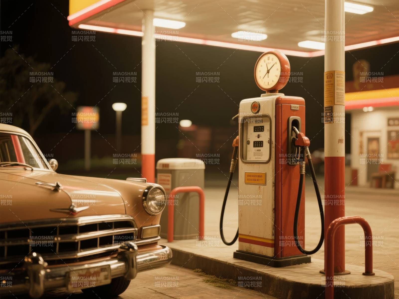 复古加油站夜景图片