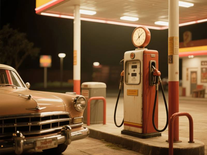 复古加油站夜景图片