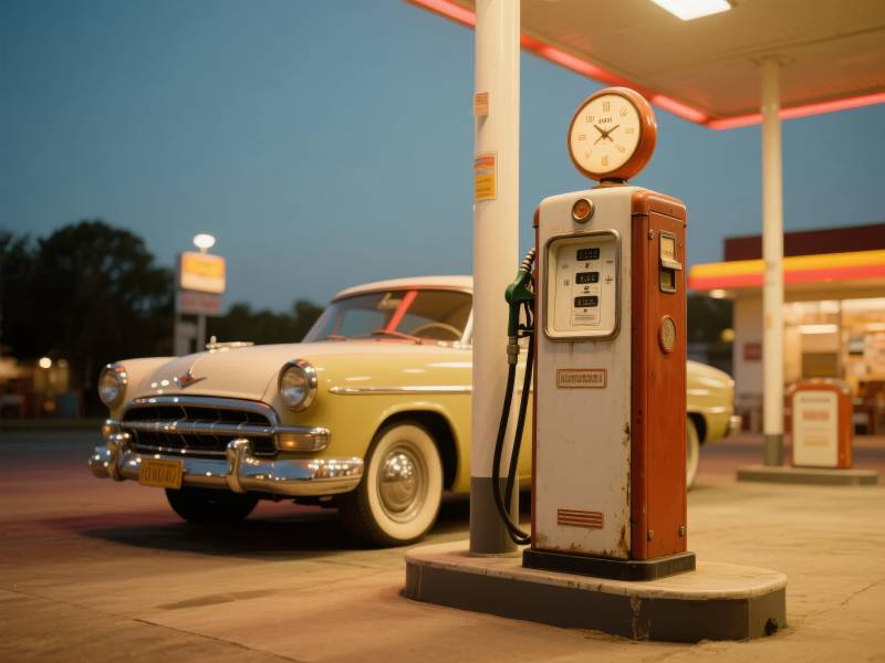 复古汽车加油场景图片
