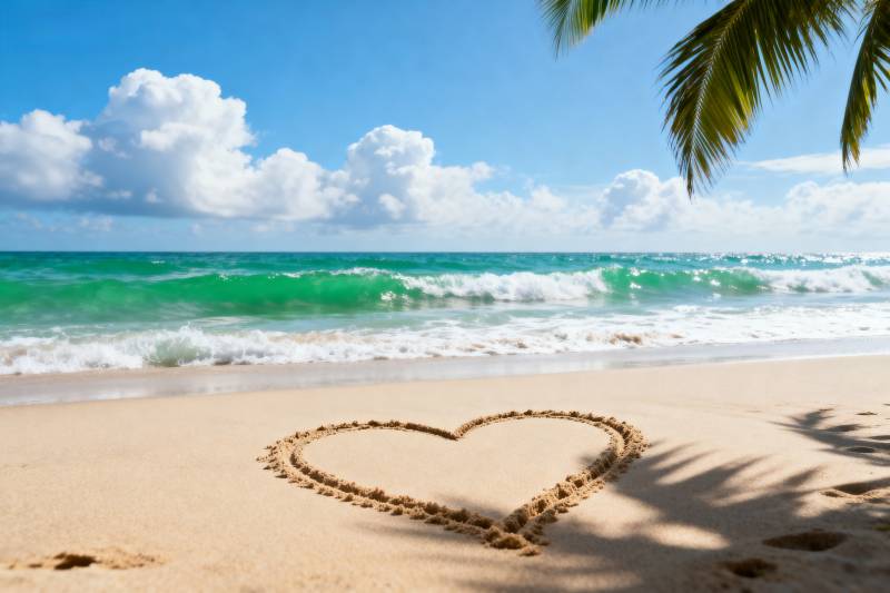 沙滩心形浪漫海景图片