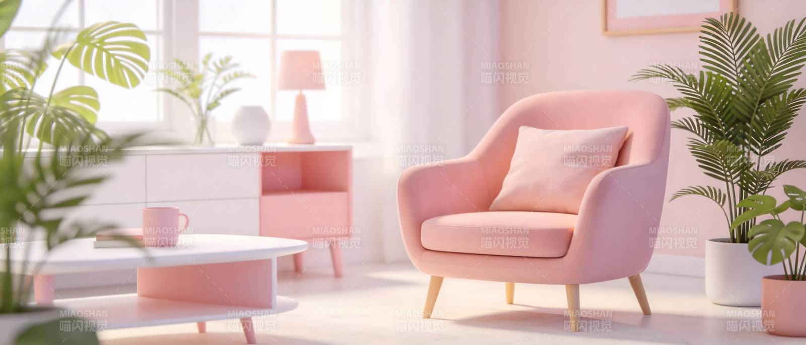粉色客厅温馨一角图片