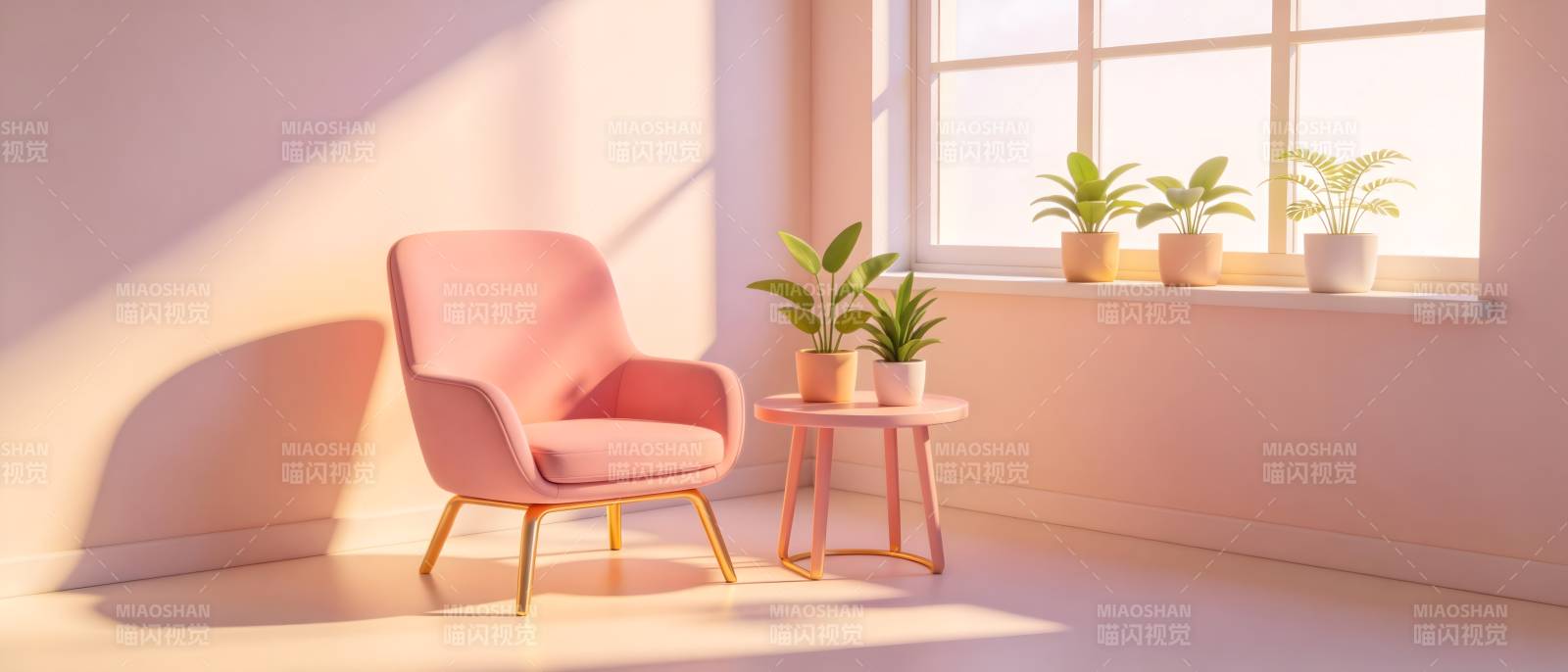 粉色椅子与绿植图片