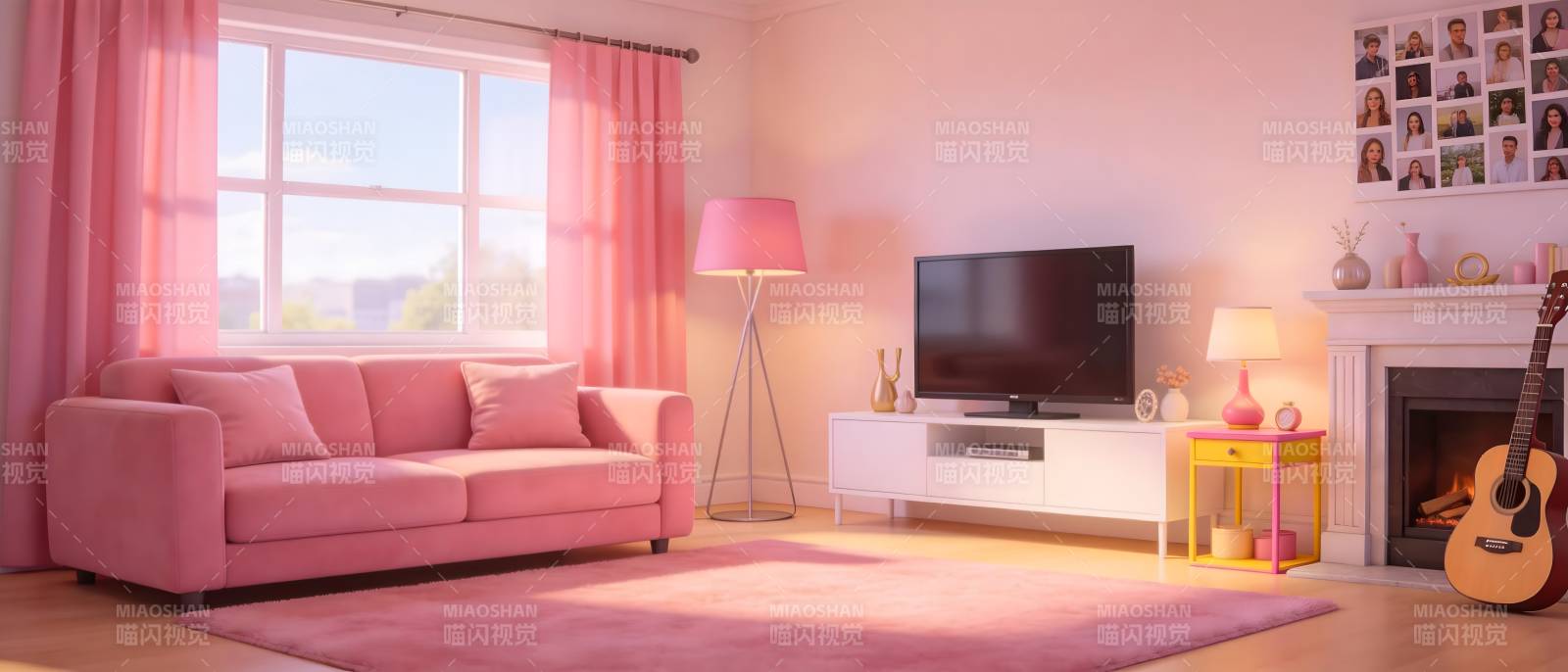 粉色温馨客厅图片