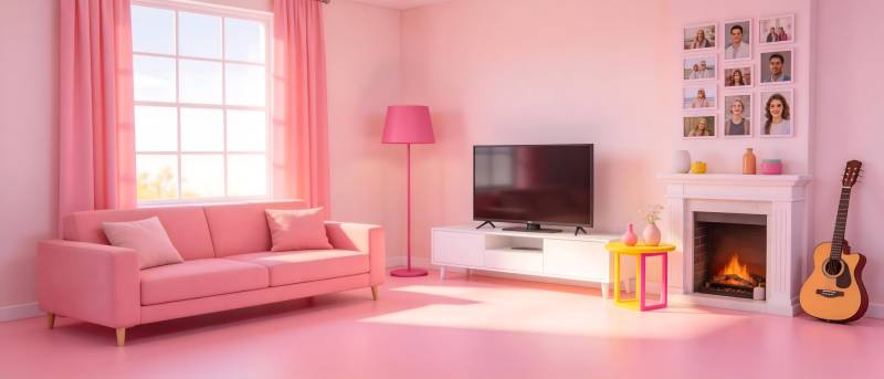 粉色温馨客厅图片