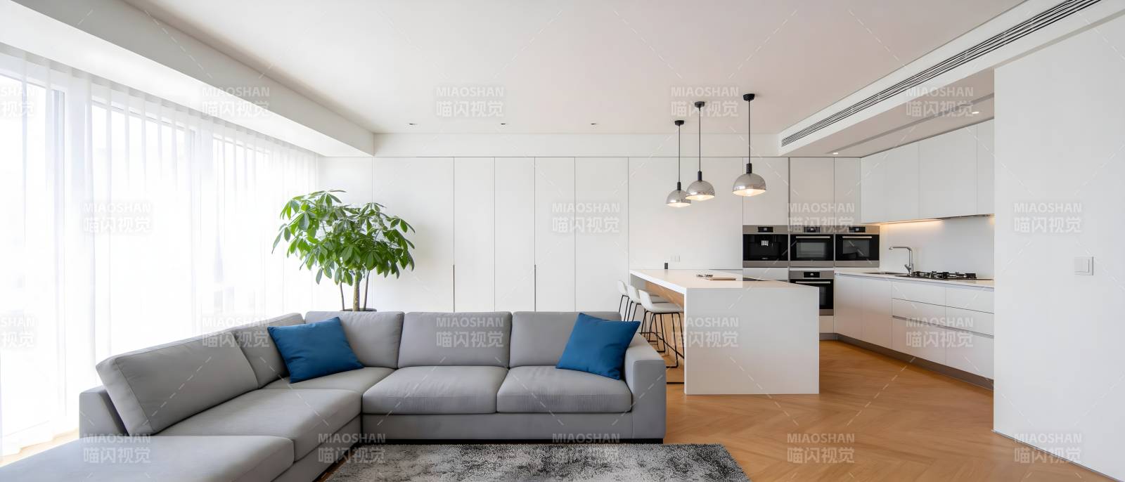 现代简约客厅厨房图片