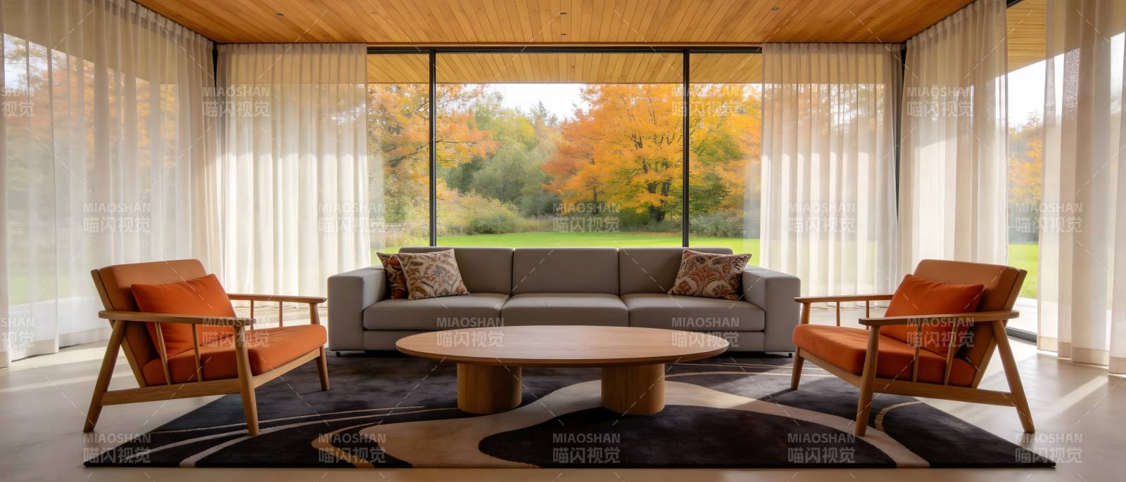 现代客厅秋景图图片