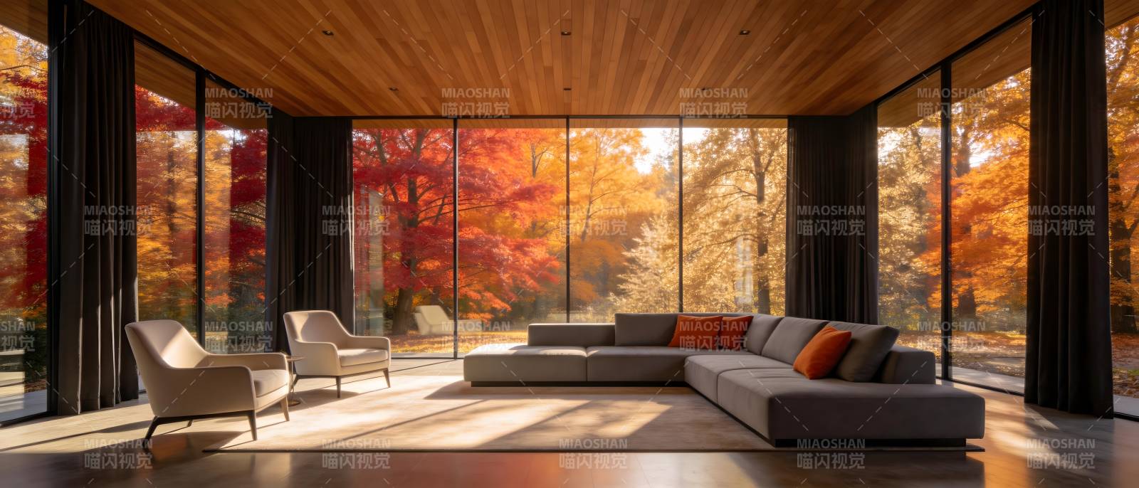 秋日客厅美景图片