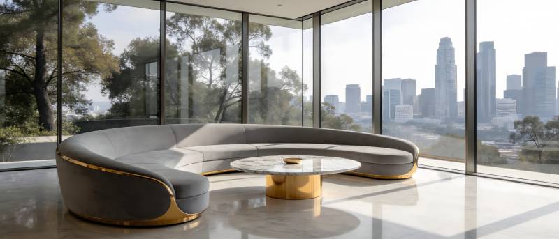 现代客厅全景窗景图片