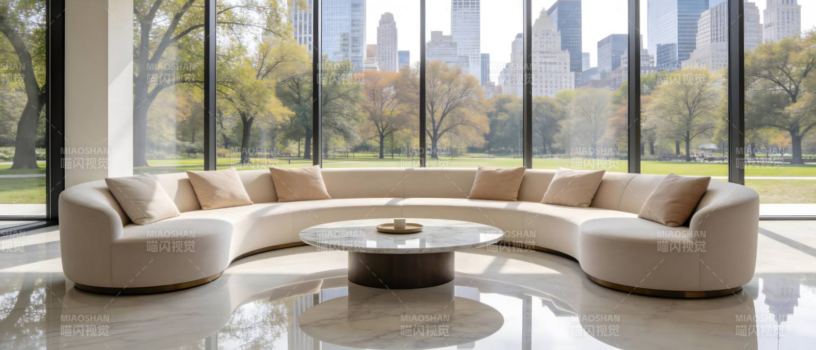 现代客厅全景窗景图片