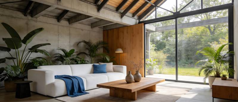 现代客厅绿植环绕图片