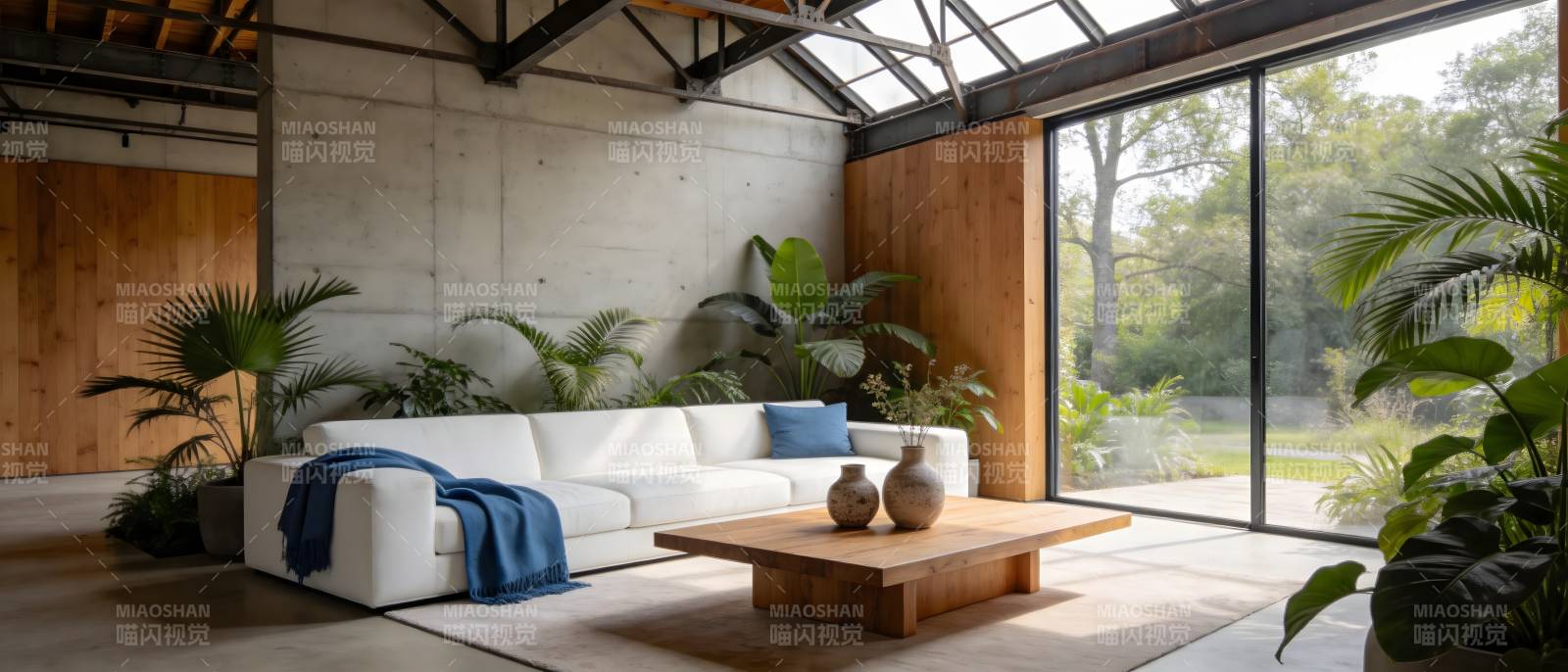 现代客厅绿植环绕图片