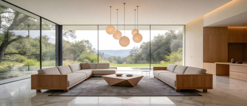 现代客厅全景窗景图片