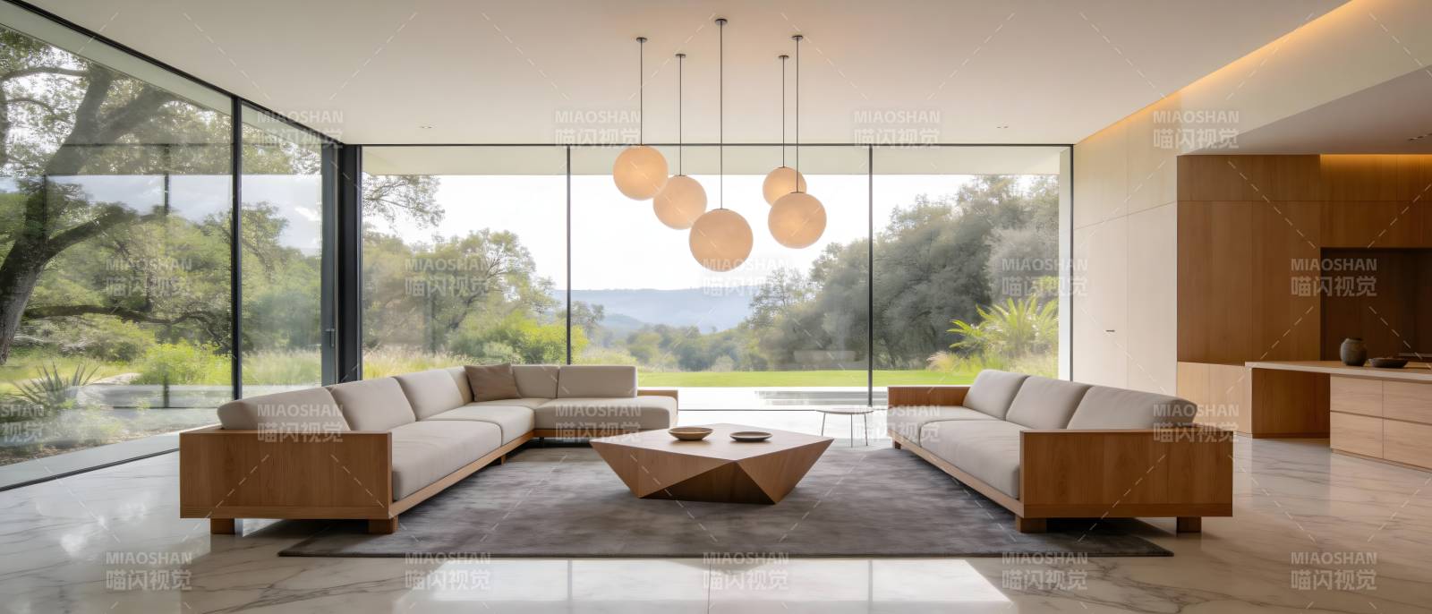 现代客厅全景窗景图片