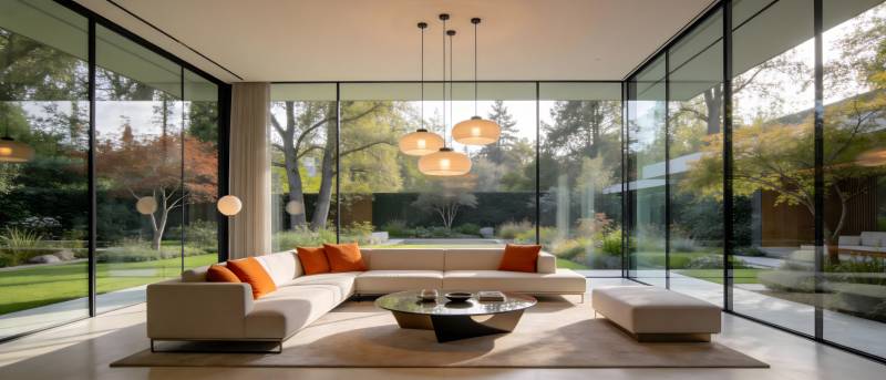 现代客厅全景窗景图片