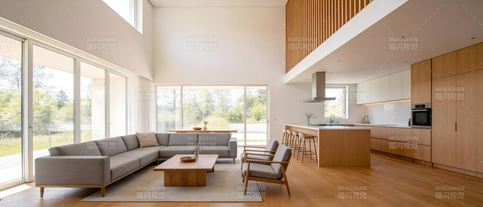 现代简约客厅厨房图片