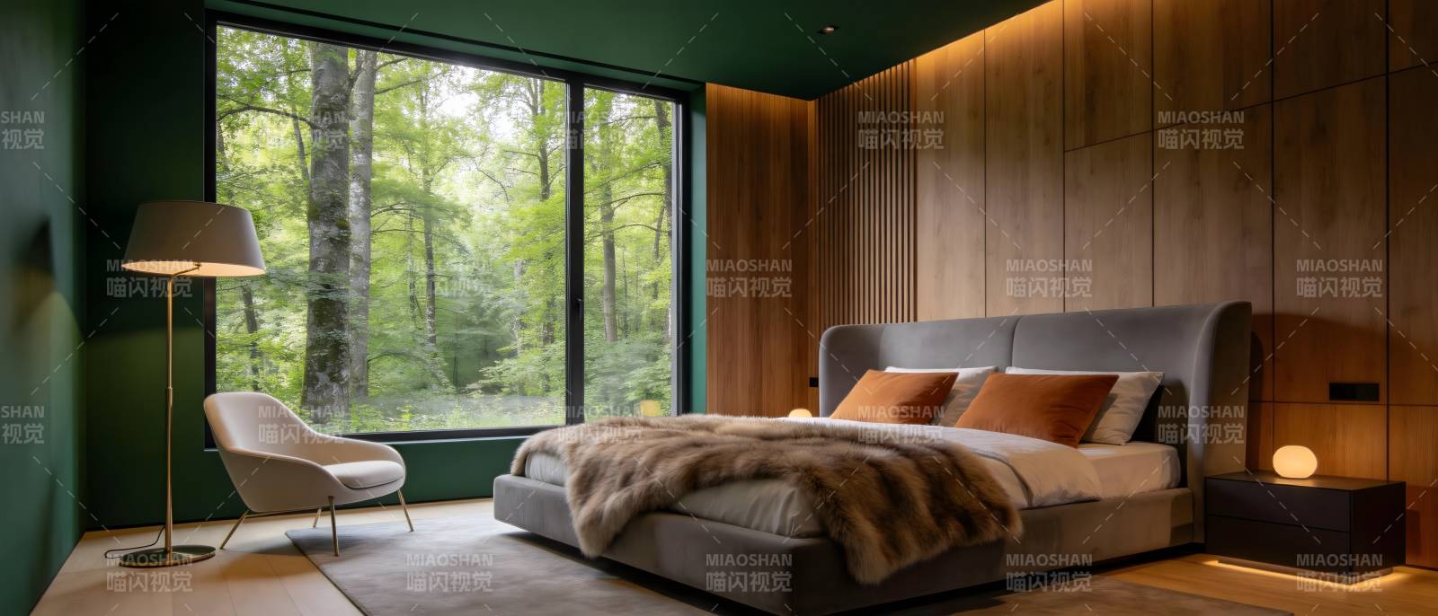 森林中的现代卧室图片