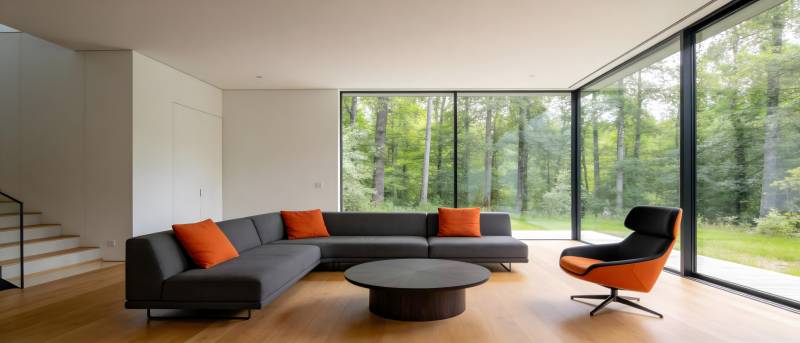 现代客厅 窗外绿意盎然图片