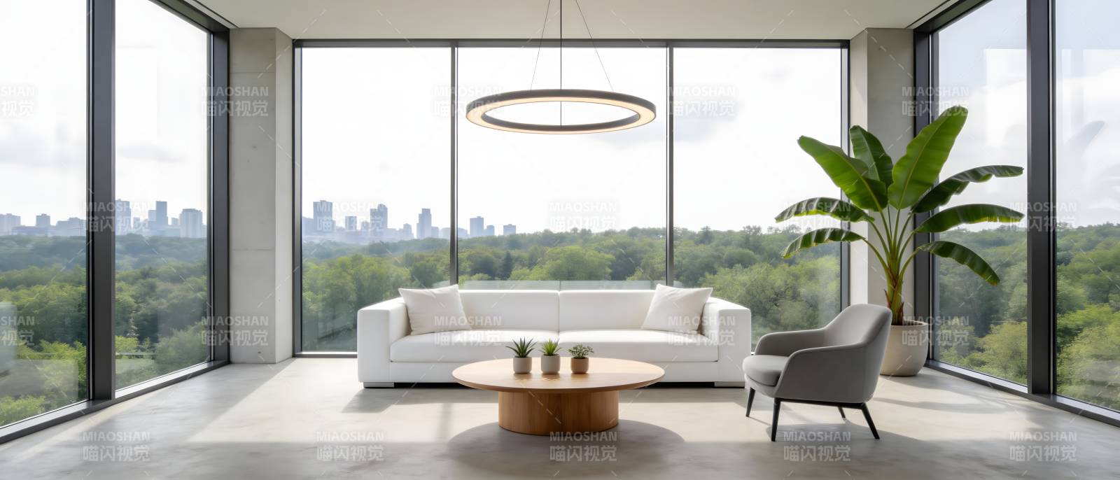 现代客厅全景窗景图片