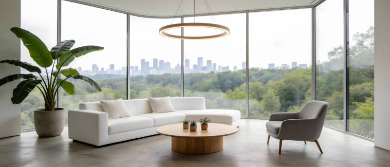 现代客厅全景窗景图片