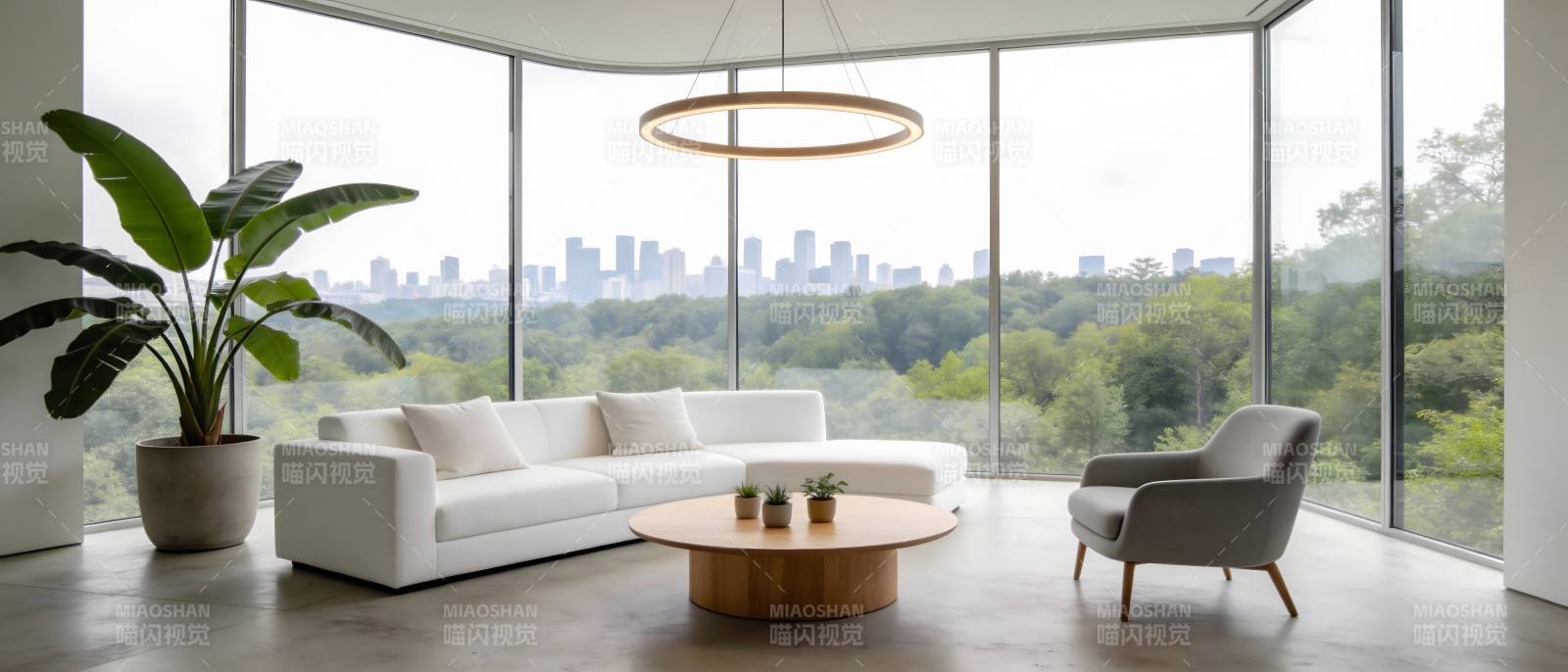 现代客厅全景窗景图片