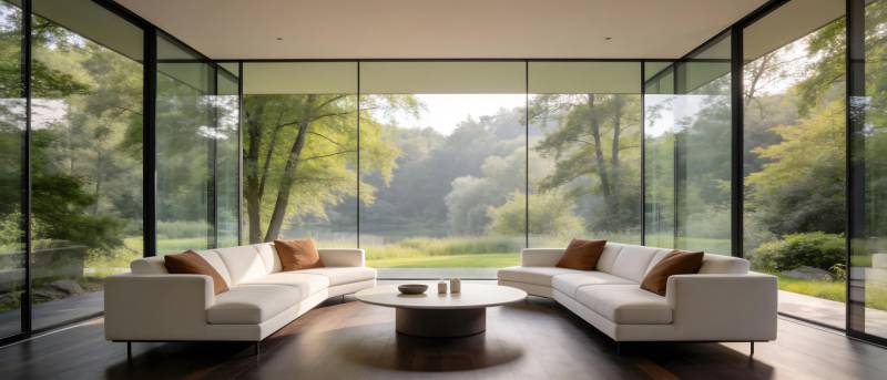 现代客厅 窗外绿意盎然图片