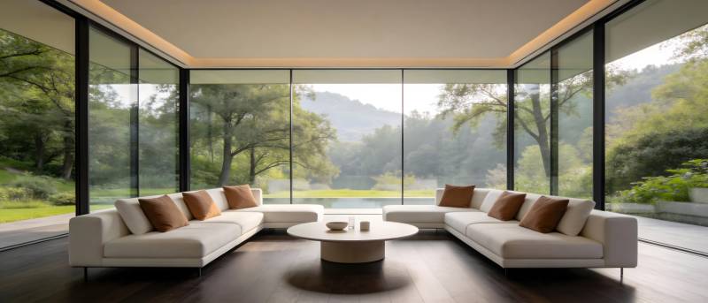 现代客厅全景窗图片
