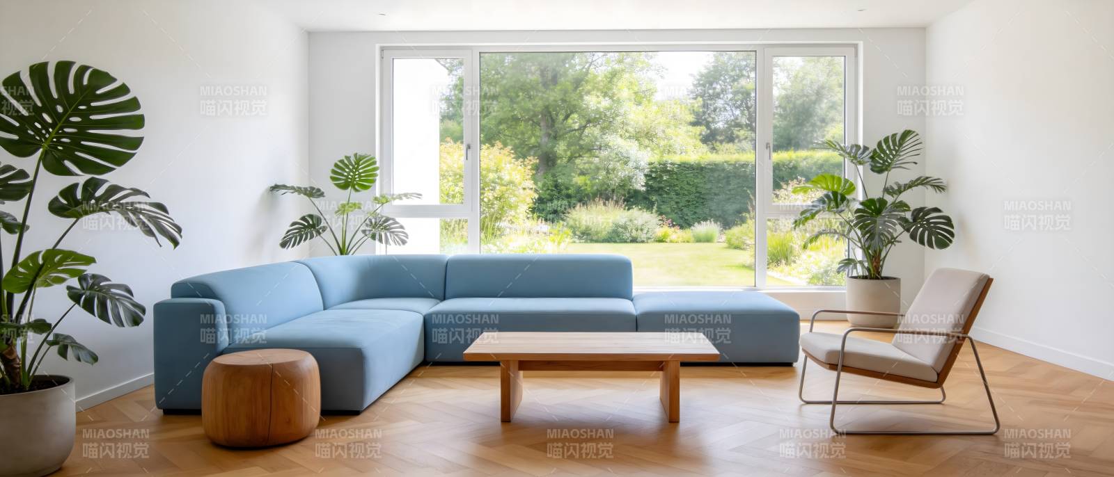 现代客厅绿植点缀图片