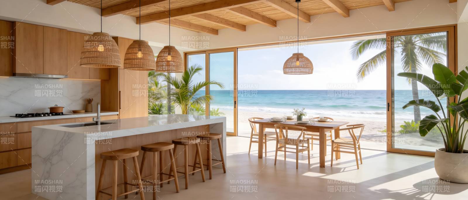 海边现代厨房餐厅图片