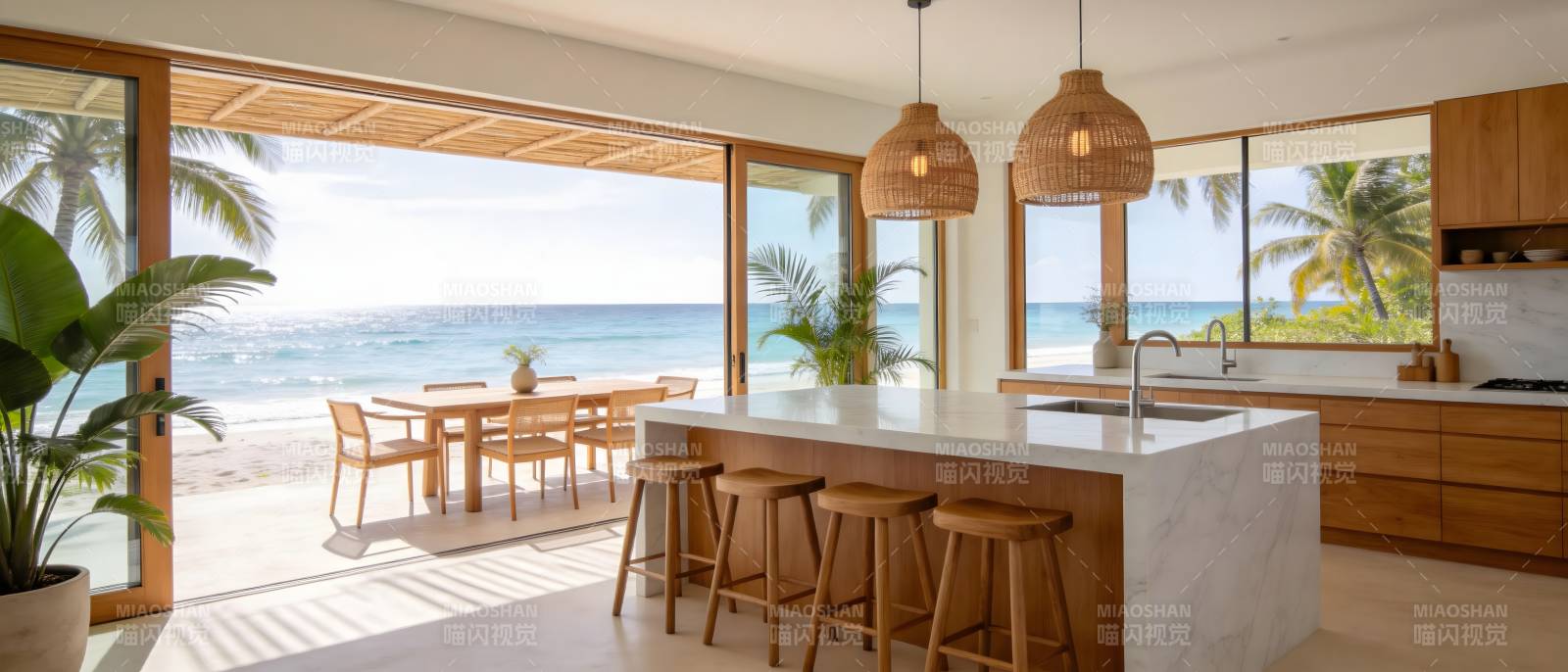 海边现代厨房美景图片