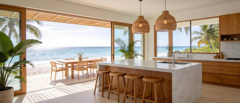 海边现代厨房美景图片