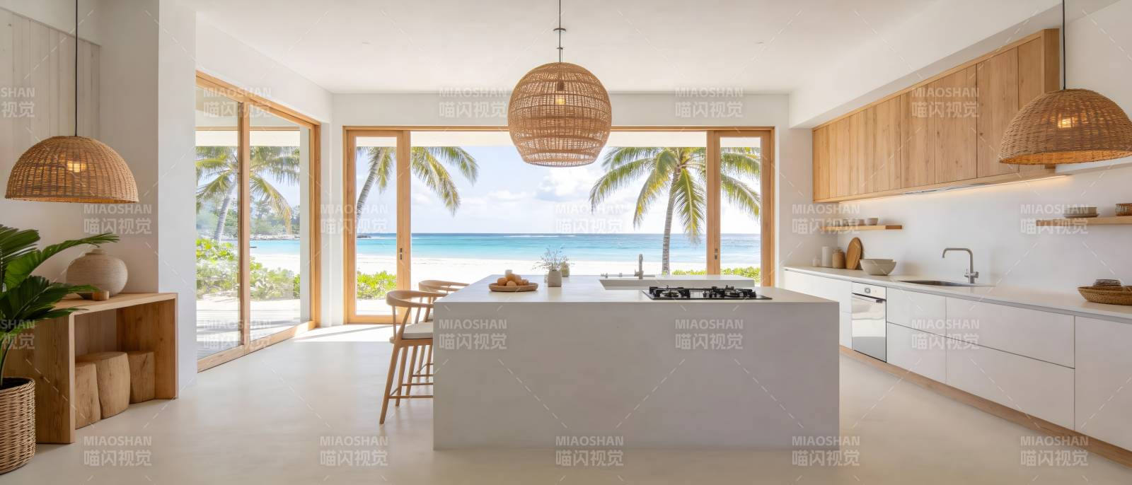 海边现代厨房美景图片