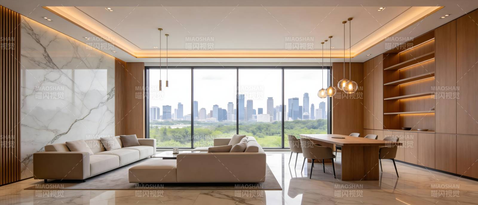 现代都市客厅全景图片