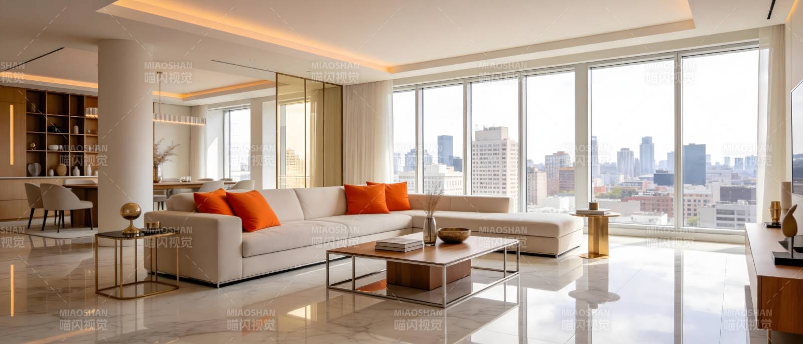现代都市客厅全景图片