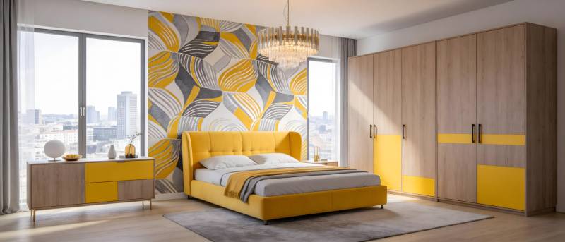 现代黄调卧室设计图片