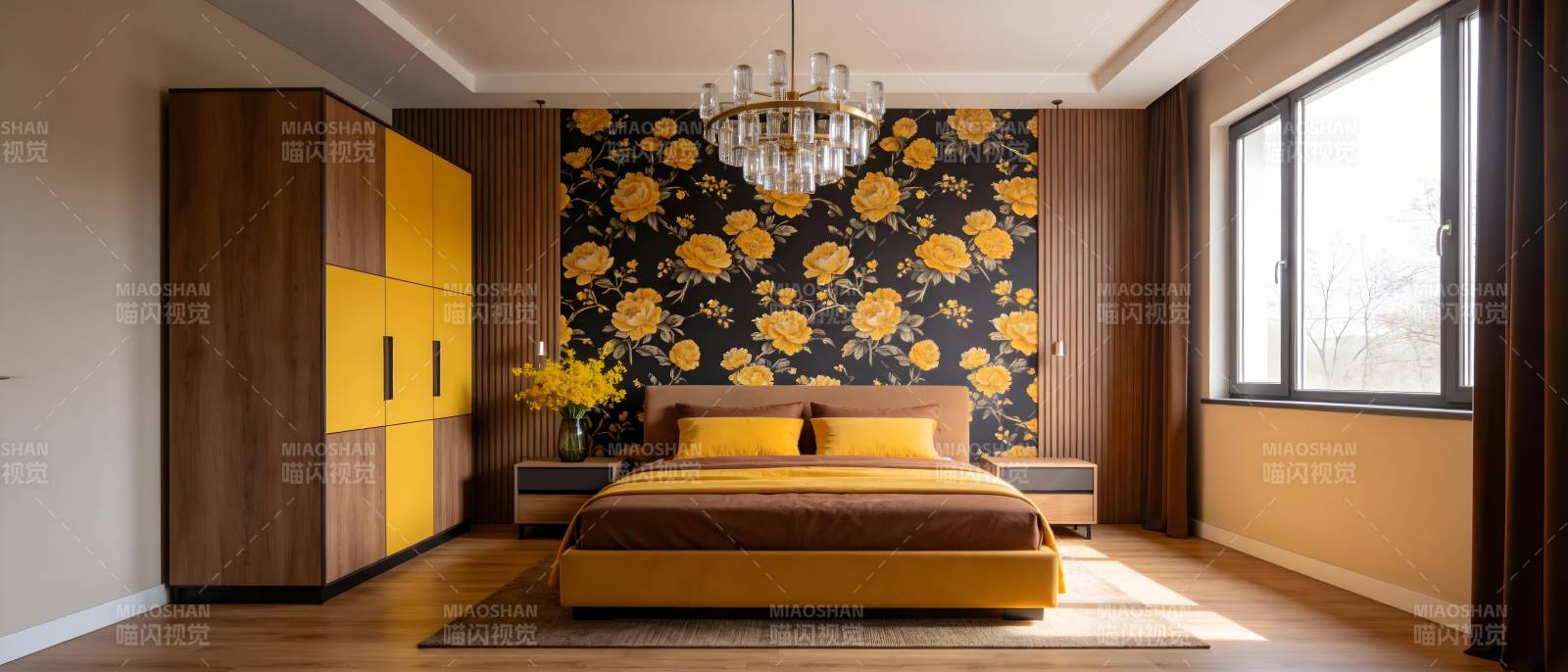 黄花墙卧室设计图片