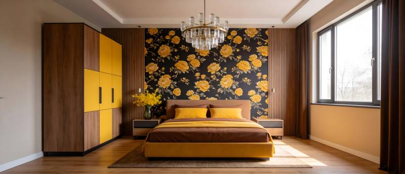 黄花墙卧室设计图片