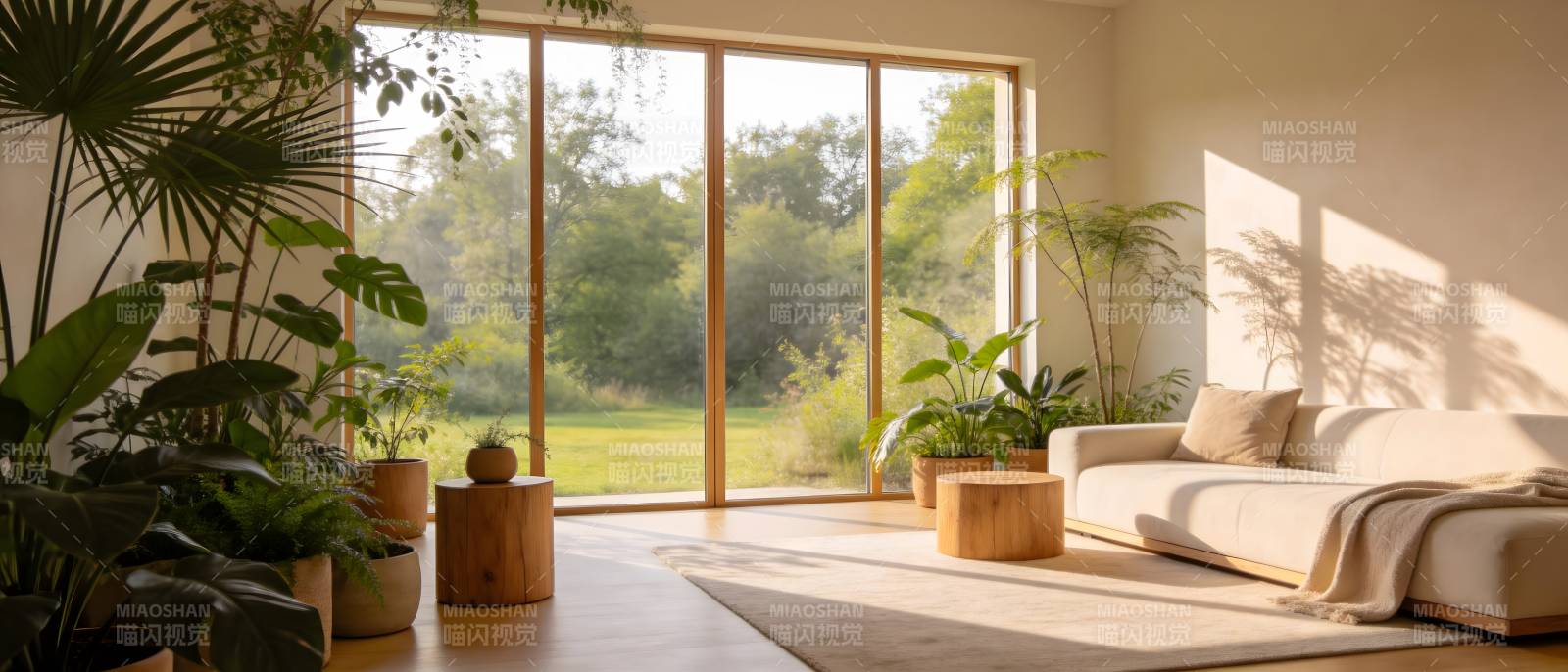 阳光满屋绿意盎然图片