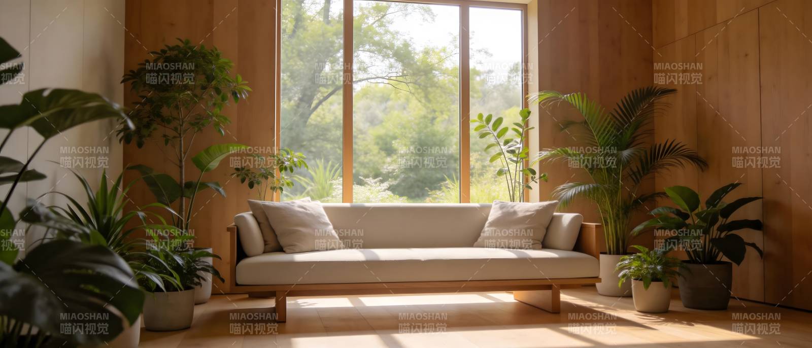 绿植环绕的温馨客厅图片