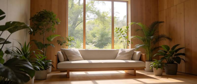 绿植环绕的温馨客厅图片