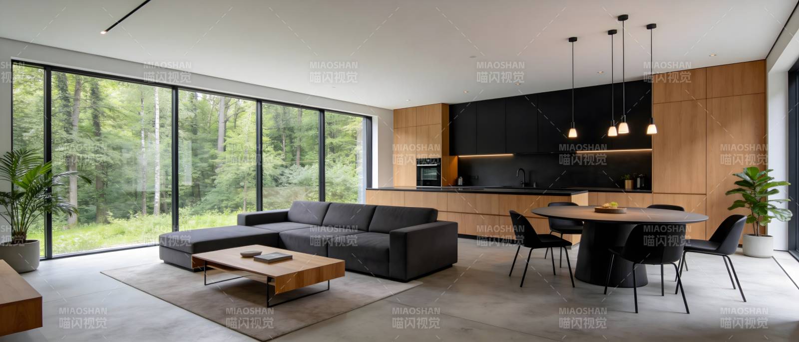 现代简约客厅厨房图片