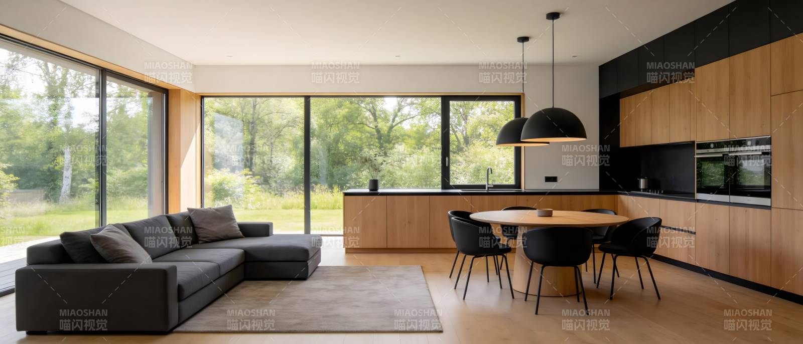 现代简约客厅厨房图片