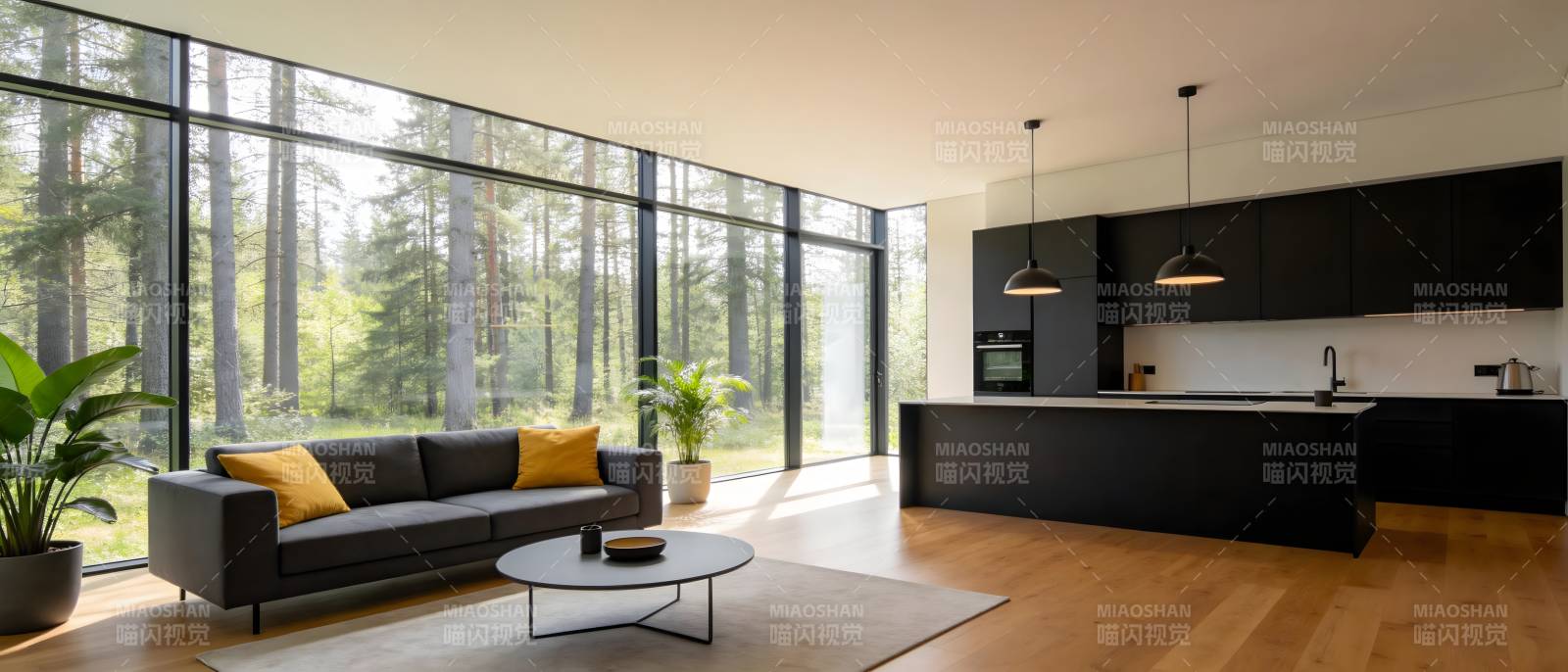 现代简约客厅厨房图片