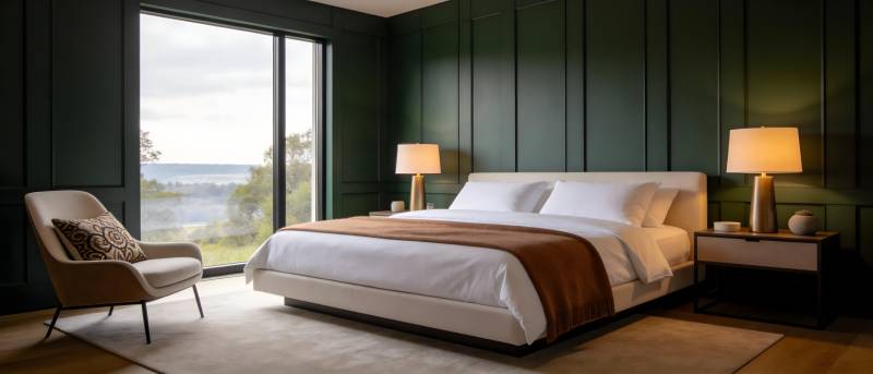 现代卧室 湖景尽收图片