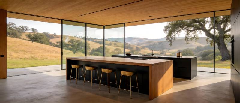 现代厨房全景窗景图片